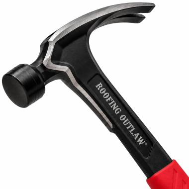 Black and Red Framing Hammer with Roofing Outlaw on the shaft