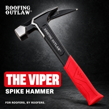 The Viper, Roofing Spike Hammer with a black body and a Outlaw Red Handle